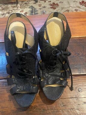 Coach Black Lace-Up Cutout Slingback Heels